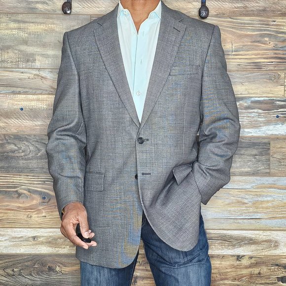 Jos. A. Bank Travelers Collection Tailored Fit Wool Gray Geometric Blazer 42L - Picture 2 of 9